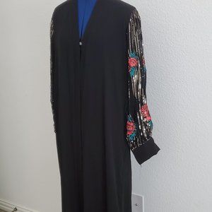 Maxi womens black open sequin robe kimono dress modest wear